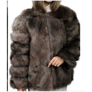 La Fiorentina Women's Luxurious Brown Faux Fur Winter Jacket